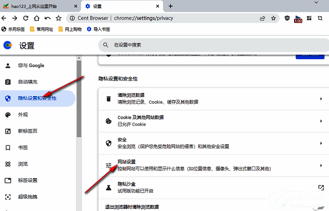 隐私设置和安全性及网站设置界面