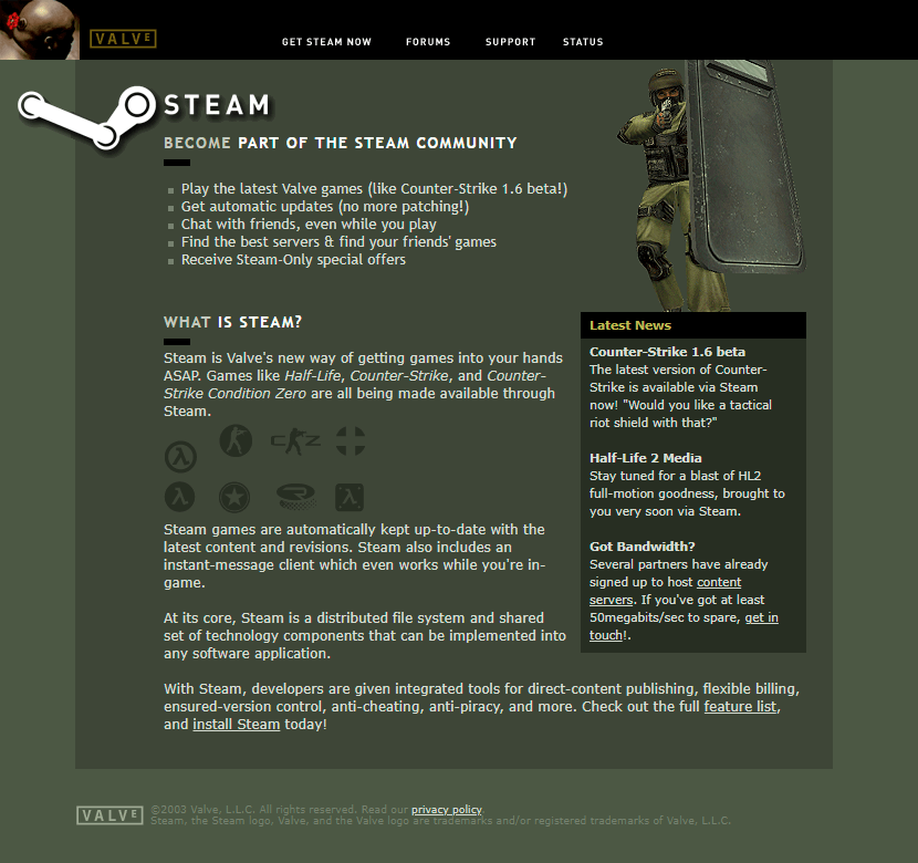 2003年Steam页面截图