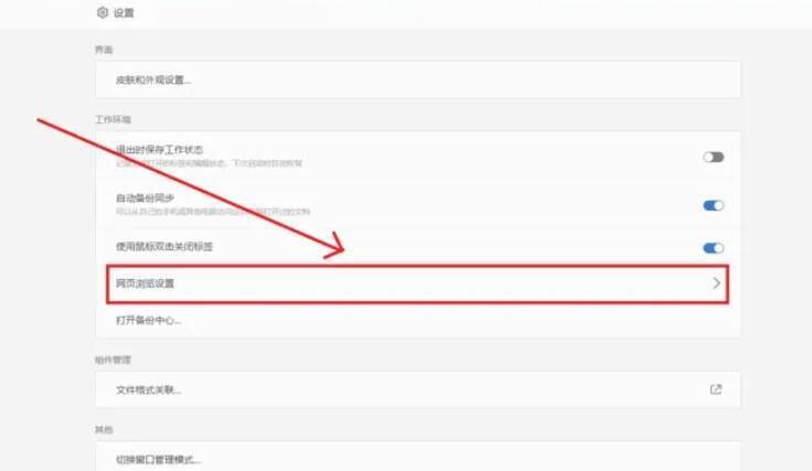 设置界面中的网页浏览设置选项图