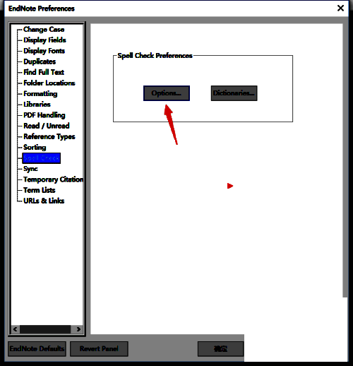 偏好设置窗口中点击选项按钮的界面图