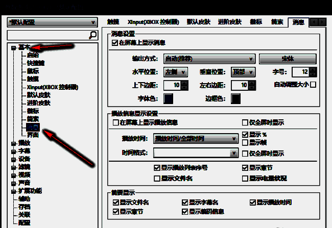 PotPlayer选项窗口消息选项卡图片