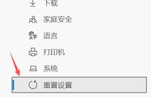 设置页面左侧导航栏找到重置设置选项界面