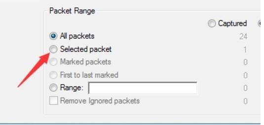 Wireshark导出文件设置界面