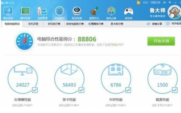 鲁大师测试完成显示得分界面