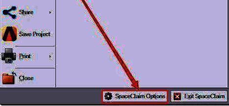点击spaceclaim options选项的界面图