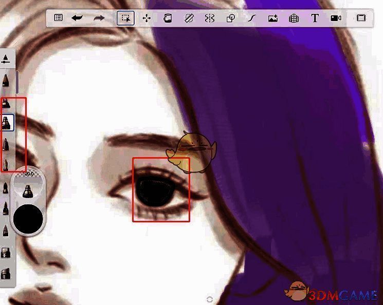 在选区中上色的操作示意图