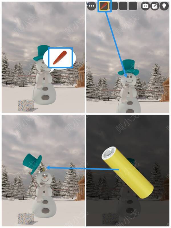 给雪人胡萝卜并拾取电池画面