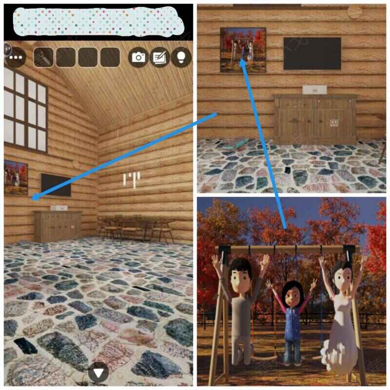 木屋墙上全家福图