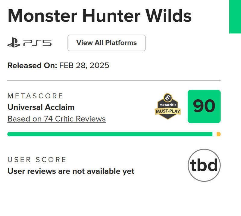 《怪物猎人：荒野》PS5版MTC评分图片