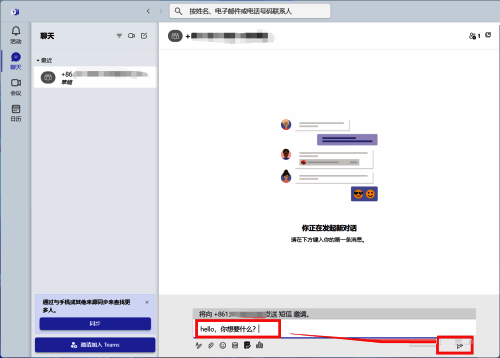 输入文字信息并点击发送的页面截图