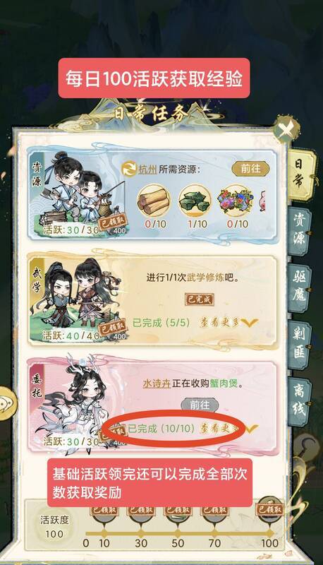 每日活跃及委托奖励画面