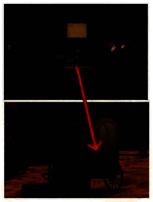 马棚内黑马及马车上左侧箱子