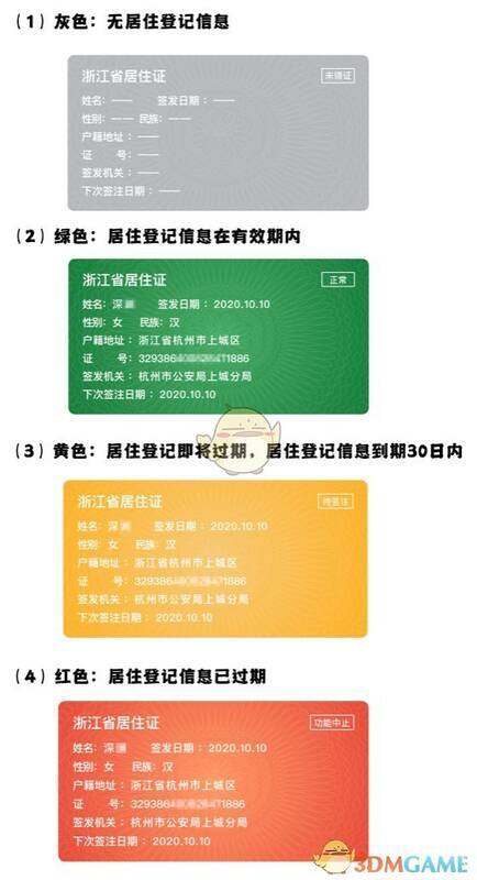 居住证不同颜色含义说明页面截图