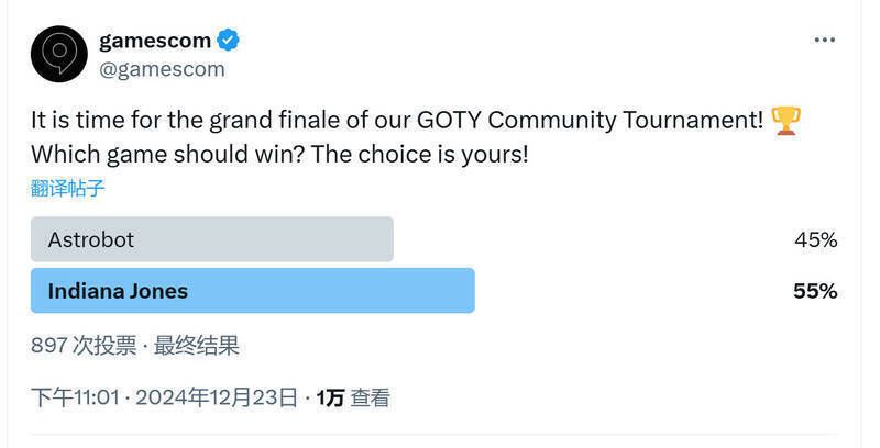 《夺宝奇兵：古老之圈》与《宇宙机器人》投票结果对比图