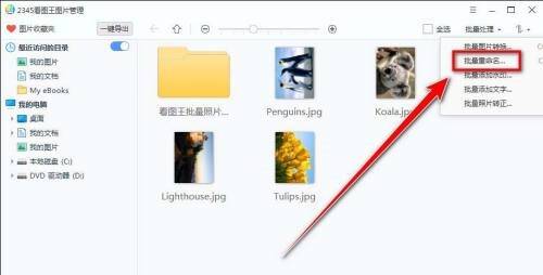 2345看图王批量处理下拉菜单中的批量重命名选项图
