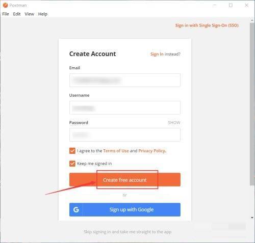 点击Create free account按钮界面图