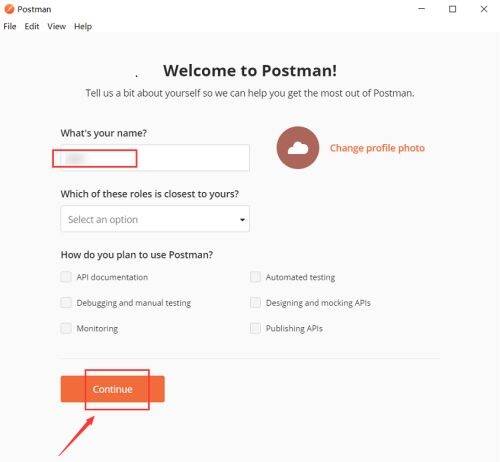 输入姓名点击Continue按钮界面图