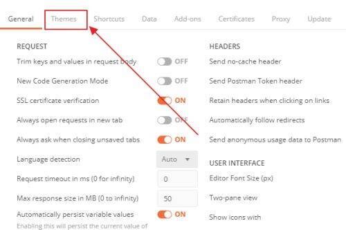 点击Themes选项界面