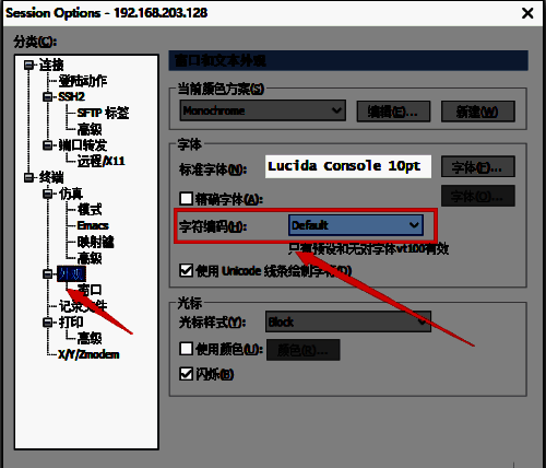 修改字符编码的界面截图
