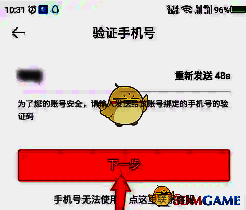 输入验证码及下一步按钮示意图