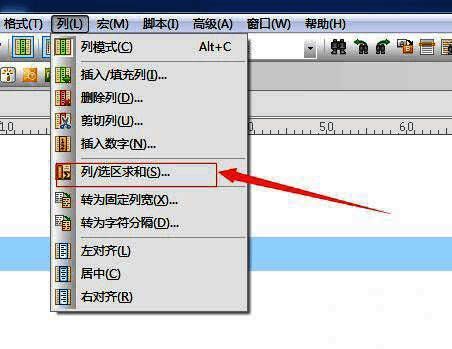 选中列/选区求和选项的画面