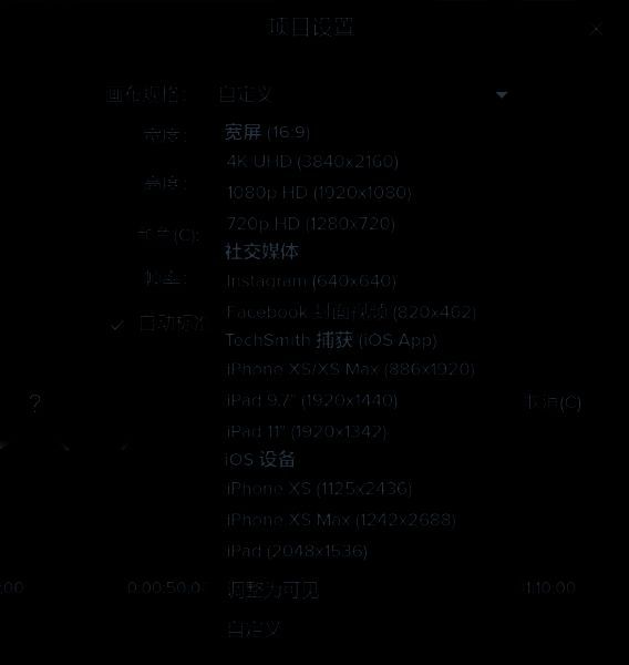 画布规格调整界面