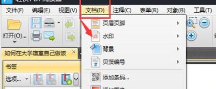 点击文档选项后下拉框显示水印选项图
