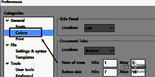 点击colors选项的界面图