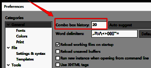 设置历史记录个数的界面图