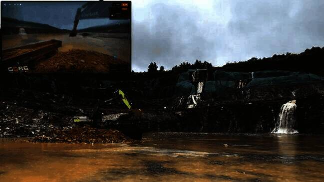 网易伏羲挖掘机器人在暴雨天作业