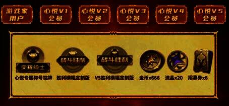 心悦V5会员专属奖励展示图,显示不同等级会员可领取的奖励内容