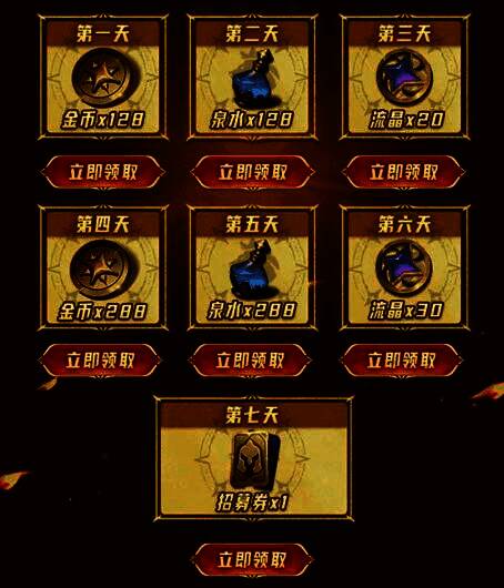 签到礼领取界面,显示每日签到可获得的奖励内容与进度条