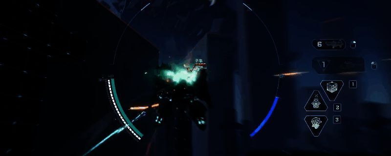 赤霄机甲战斗画面,机甲手持重型武器,背景为废墟战场