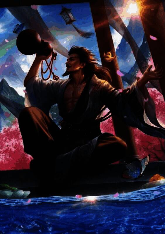 友庞统原画,身穿长袍,手持卷轴,目光坚定