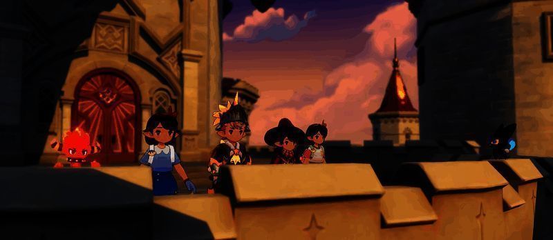 王国城堡主城场景,翼系精灵王灵羽勇士与玩家骑乘扫帚的精彩画面