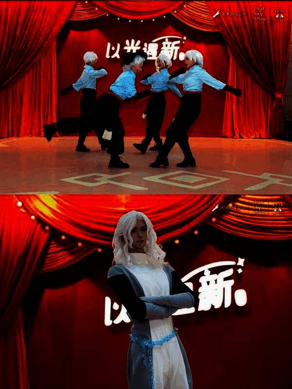 跨年派对现场,光之子们与角色互动,气氛热烈