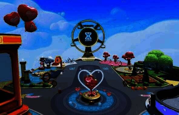 蛋仔岛浪漫版全景图，爱心霓虹灯与粉色草地交织