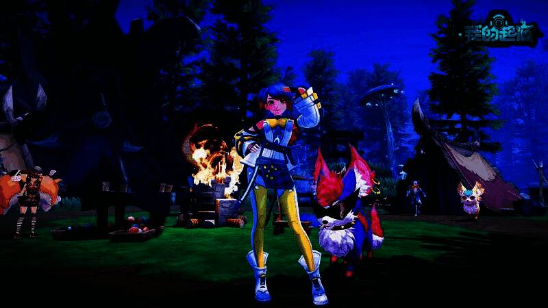 玩家与游戏中的宠物互动,背景为起源星球的广阔世界