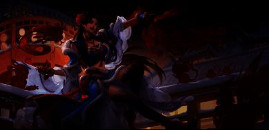 界张春华皮肤展示,身穿飘逸长裙,背景为梅花盛开