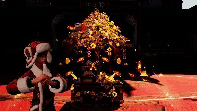 灵殊·摇钱树外观展示，金色树形装扮搭配金币特效，寓意财源广进