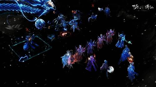 元素天气战斗场景,冰风交织,技能特效炫目