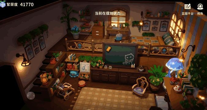 错层设计的阅读角落,搭配手工花环与壁炉