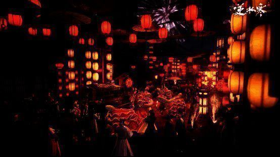 玩家在游戏内与好友共度春节,场景布置喜庆热闹