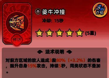 夔牛冲撞技能界面展示,攻击力提升数值清晰可见