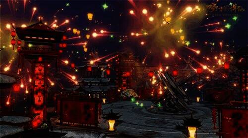 河阳城夜空被绚丽烟花点亮,角色仰望天空,背景中是璀璨的烟花特效