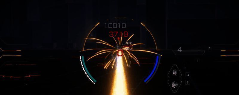 《解限机》中阿奎纳机甲战斗场景，手持射束炮正在进行远程火力压制