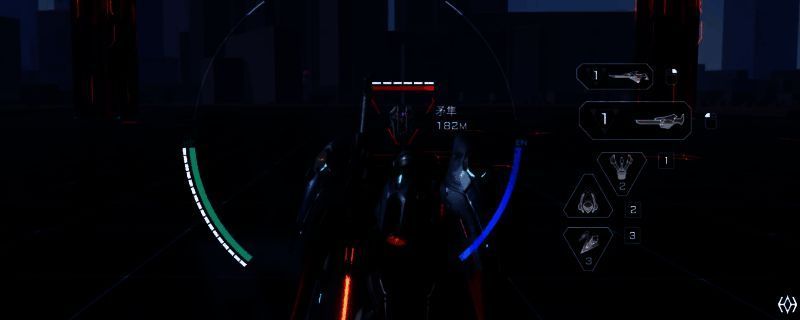 《解限机》中飞景机甲使用刀推技能时的动作特写，机体呈前冲姿态，刀刃泛着蓝光，背景为战场废墟