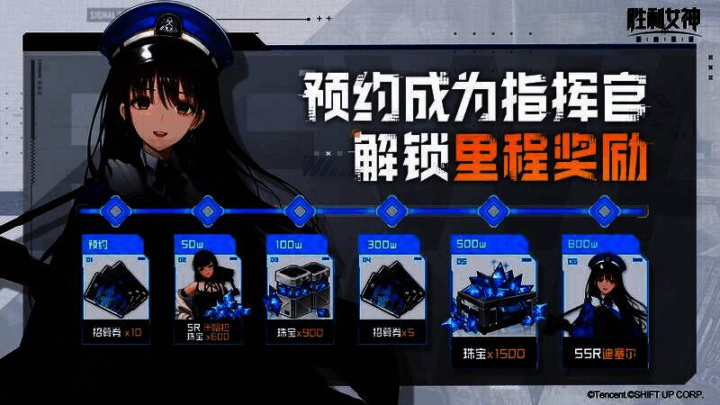 预约奖励界面截图,SSR妮姬立绘醒目,资源礼包数量诱人