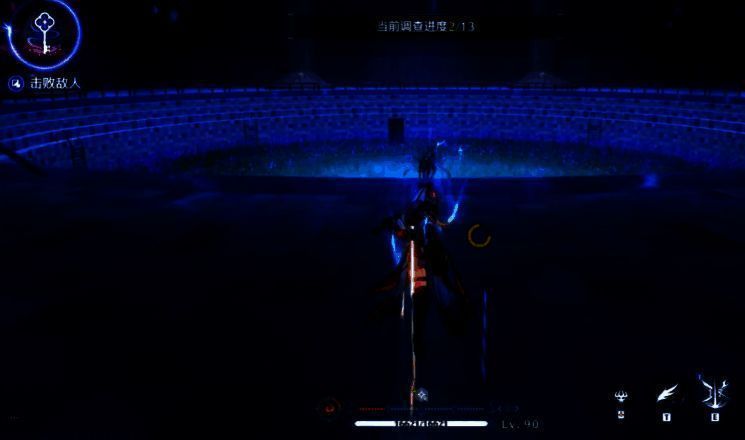 赤霞使用重击瞄准敌人的特写画面，画面中能量条正在充能