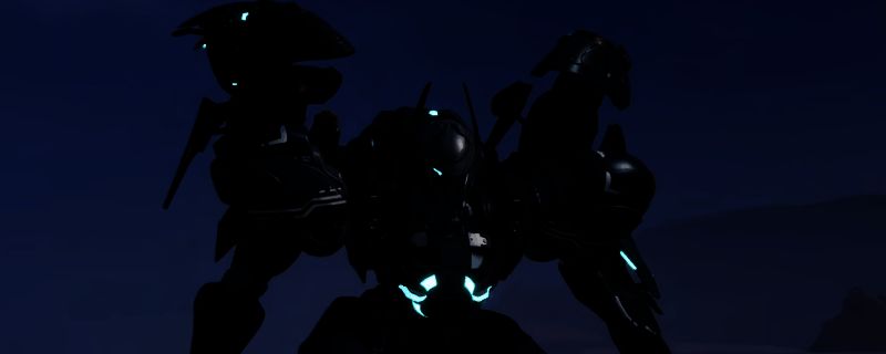 《解限机》中飞景机甲战斗画面，机体呈流线型设计，正使用隐身技能贴近敌方单位准备突袭